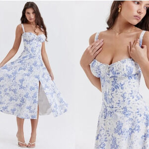 House of CB Blue Floral Carmen Midi Dress